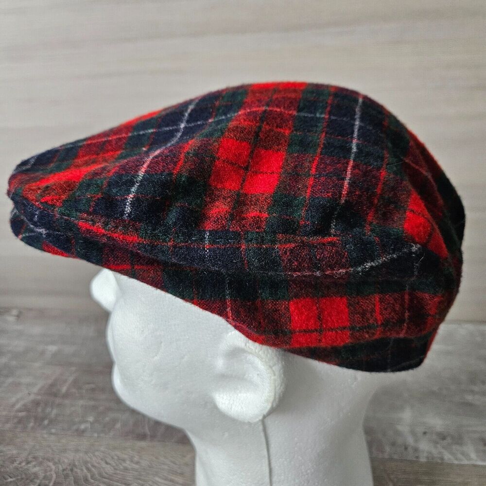 Pendleton Small Wool Red Black Tartan Plaid Newsboy Hat Cap Golf Cabbie‎ USA Vtg